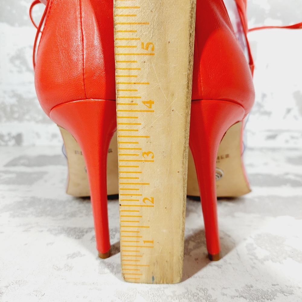 New BROTHER VELLIES De Fleur Ankle Tie Pointed Toe Leather Orange Pumps X509 - Picture 8 of 13